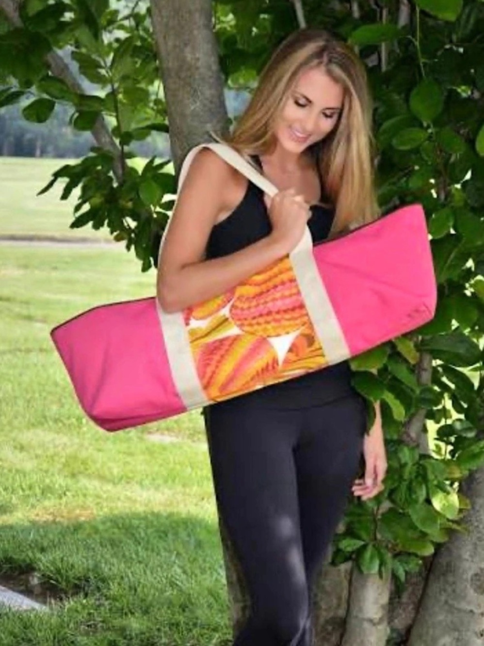 Designer Pink & Orange Color Blocked Yoga Bag by Kim Michie